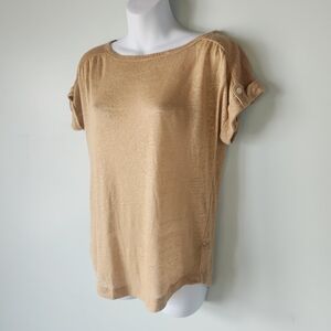 Ralph Lauren Metallic Gold Short Sleeve Tee Top Knit